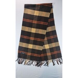Vintage Cashmaire Plaid Scarf Brown Tan Orange 100% Acrylic Made Japan